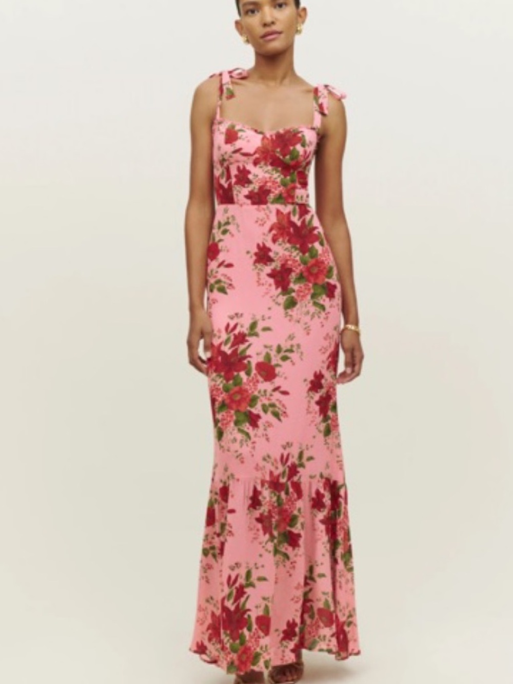 Reformation Jasen Pink Floral Ruffle Tie Maxi Dress Valera - with tags - Size 2